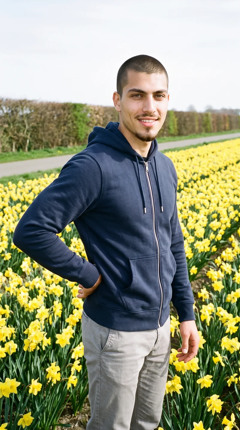 Men's Navy Zip-Up Hoodie, Three-quarter length at Three-quarter, Natural E-Commerce lighting