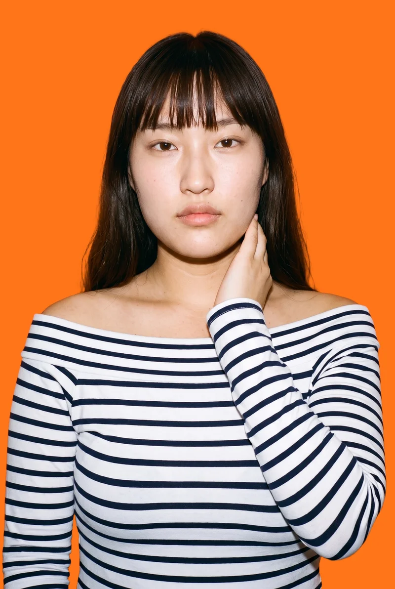 Striped Bardot Top, Bust at Front, Studio Cutout lighting