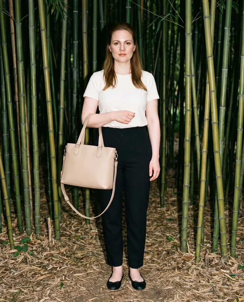 Beige Shoulder Bag, Full body at Front, Clean Catalog lighting