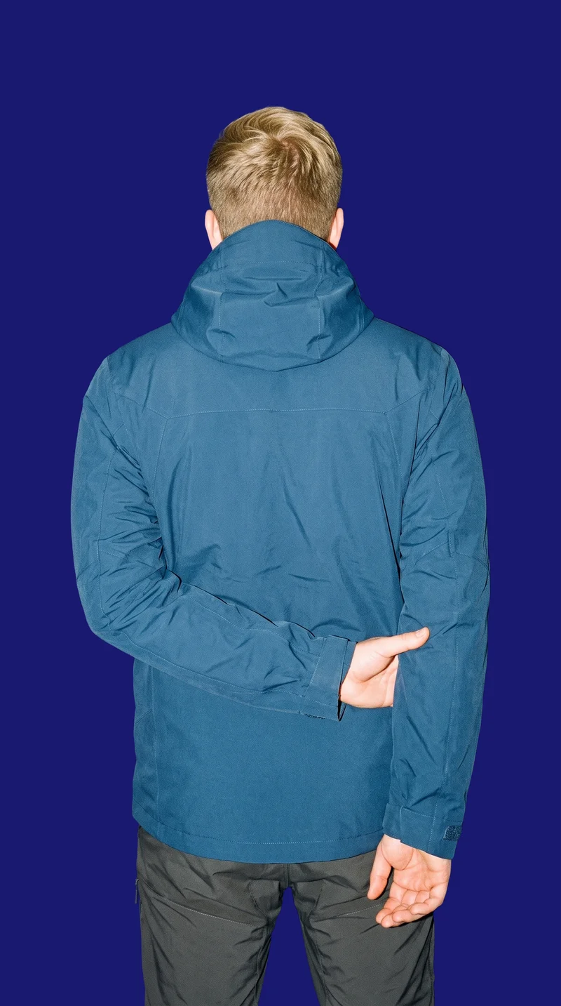 Men's Blue Waterproof Ski Jacket, Three-quarter length at Back, Studio Cutout lighting