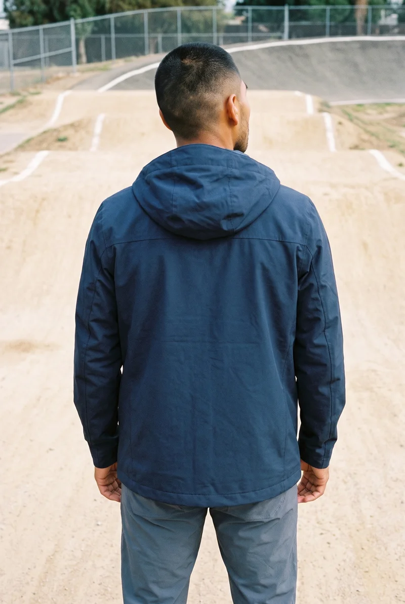 Men's Navy Waterproof Parka, Upper body at Back, Natural E-Commerce lighting