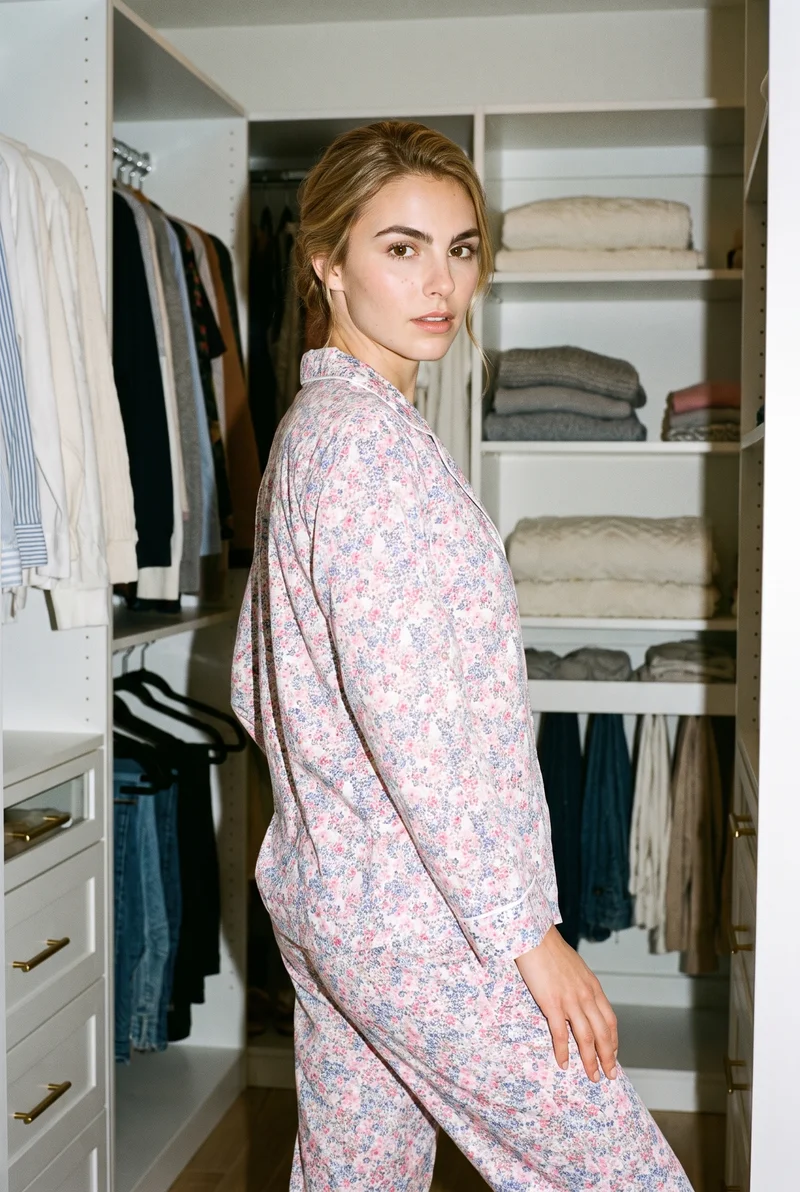 Women's Floral Print Pyjama Set, Three-quarter length at Three-quarter, Clean Catalog lighting