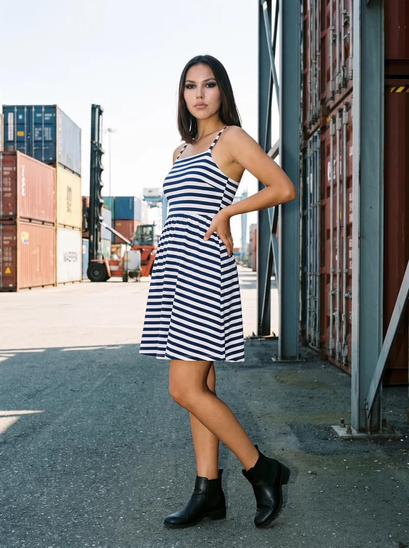 Striped Sundress, Environmental at Three-quarter, Natural E-Commerce lighting