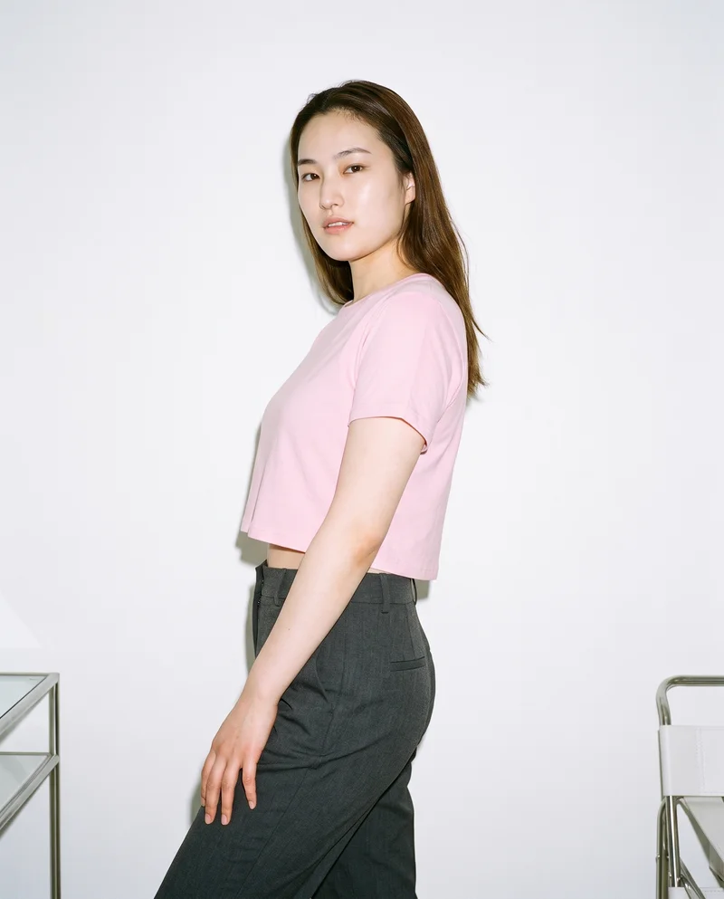 Pastel Pink Crop Top, Three-quarter length at Three-quarter, Natural E-Commerce lighting