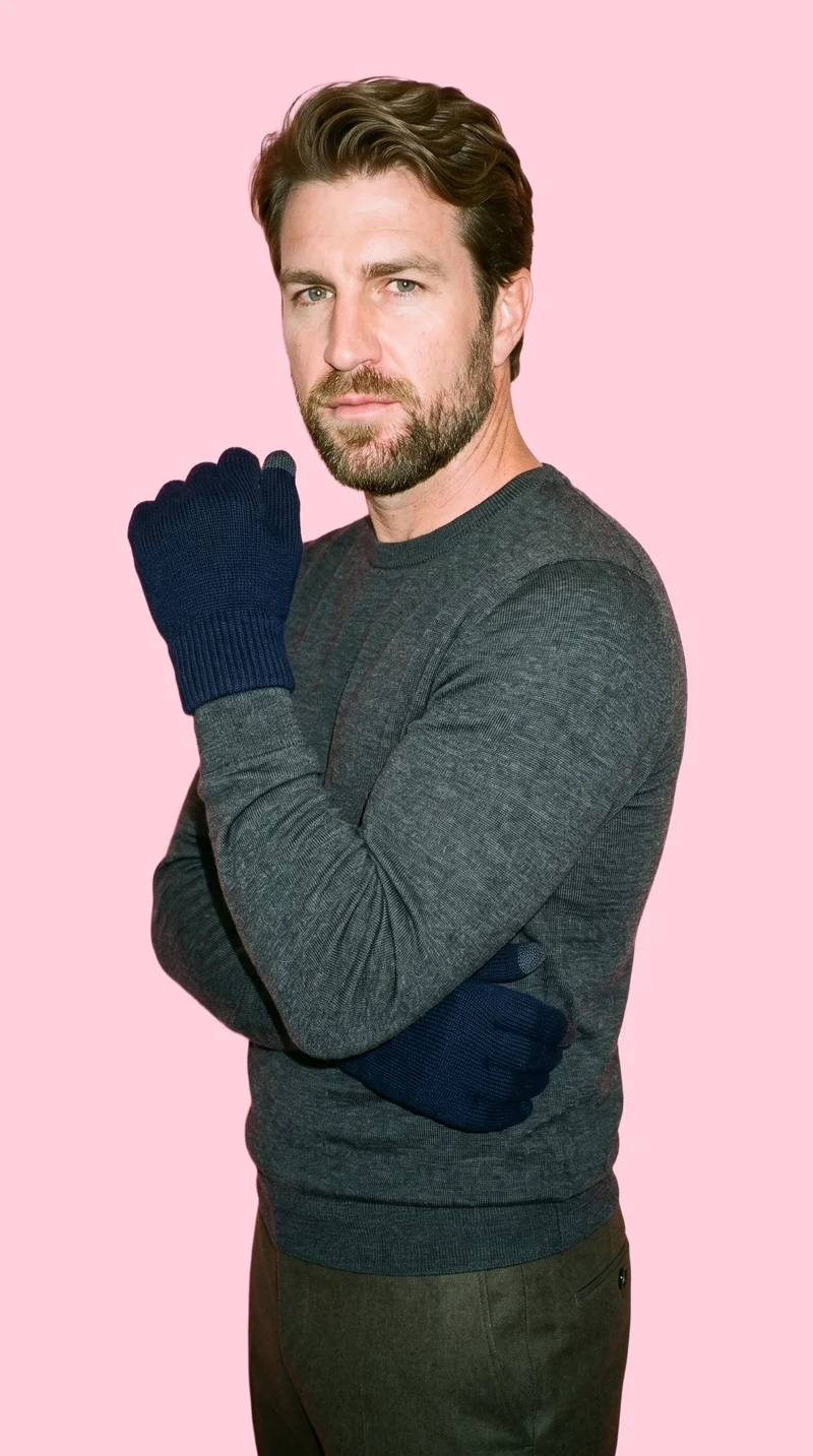 Men's Navy Touchscreen Gloves, Upper body at Three-quarter, Studio Cutout lighting