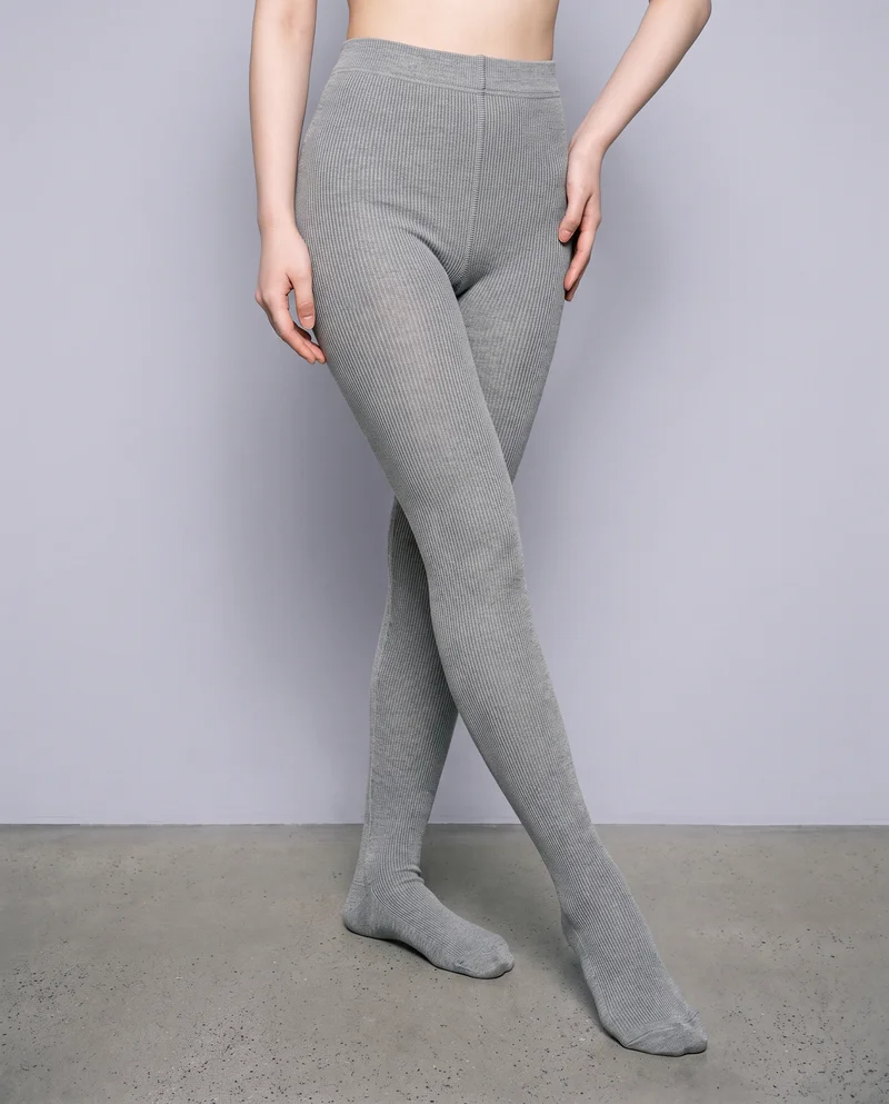 Grey Ribbed Tights, Lower body at Three-quarter, Clean Catalog lighting