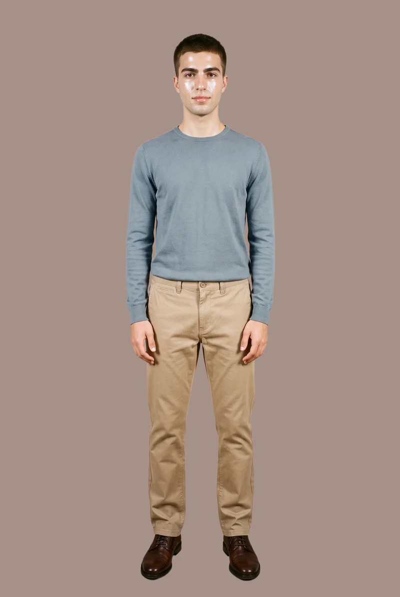 Men's Khaki Chinos, Full body at Front, Studio Cutout lighting