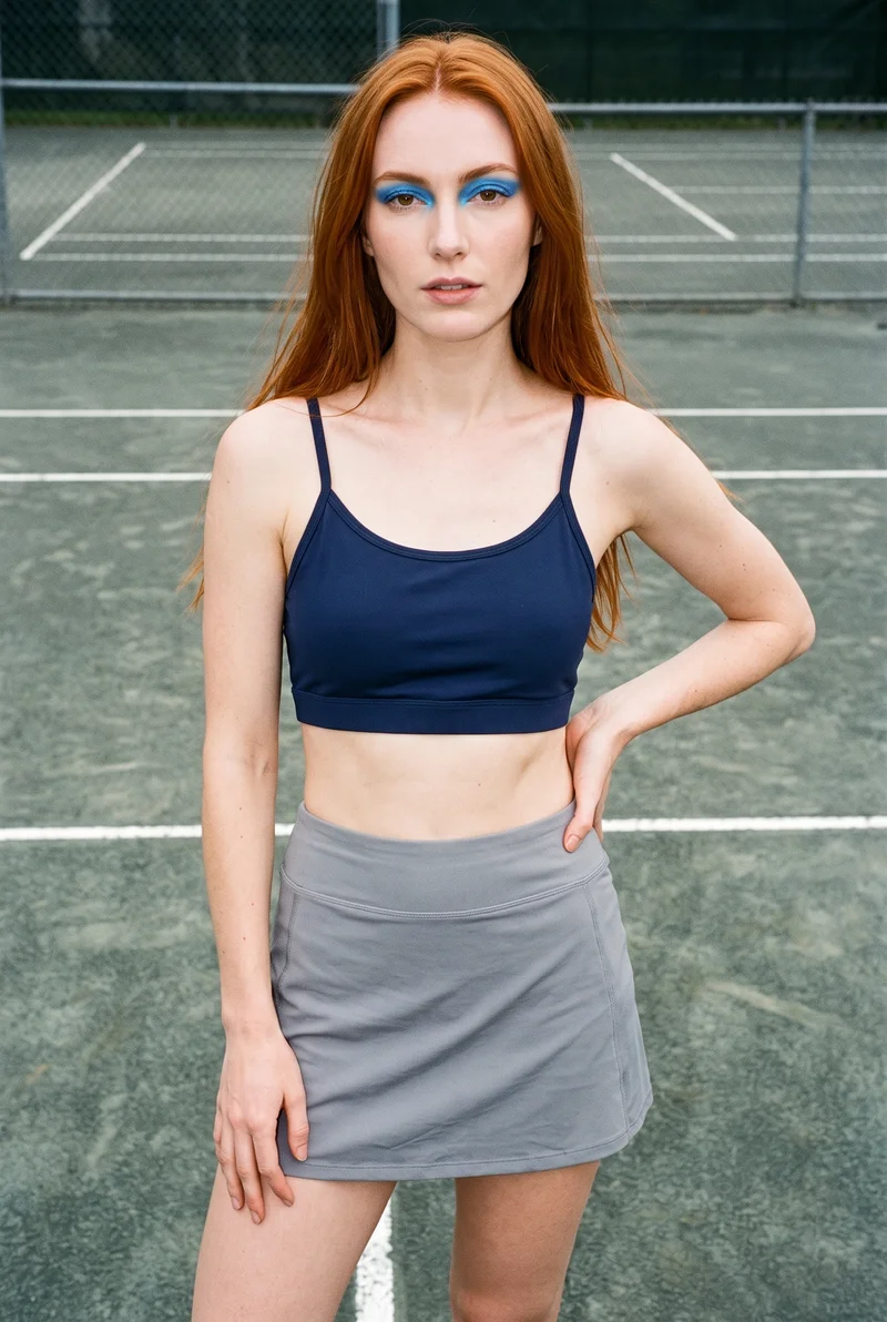 Navy Sports Bra, Three-quarter length at Front, Clean Catalog lighting