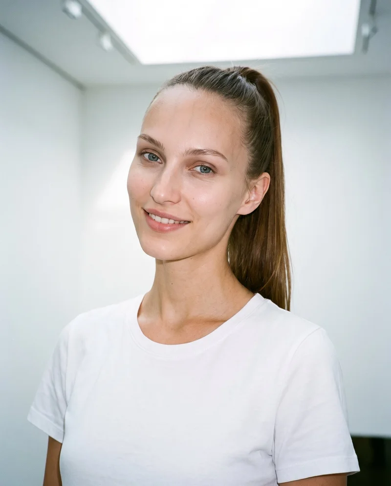Women's White Crew-Neck T-shirt, Bust at Front, Natural E-Commerce lighting