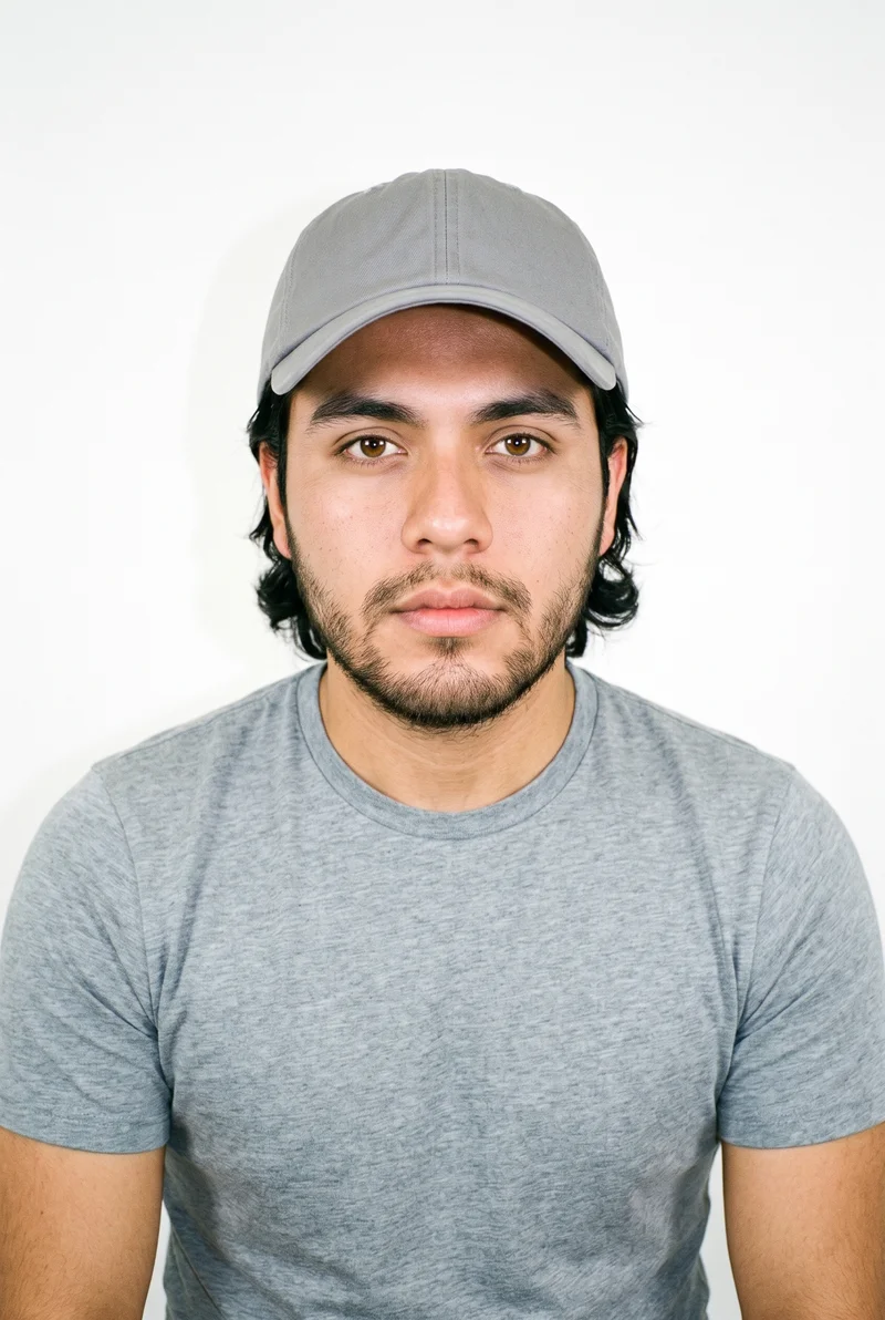 Men's Grey Dad Cap, Bust at Front, Clean Catalog lighting