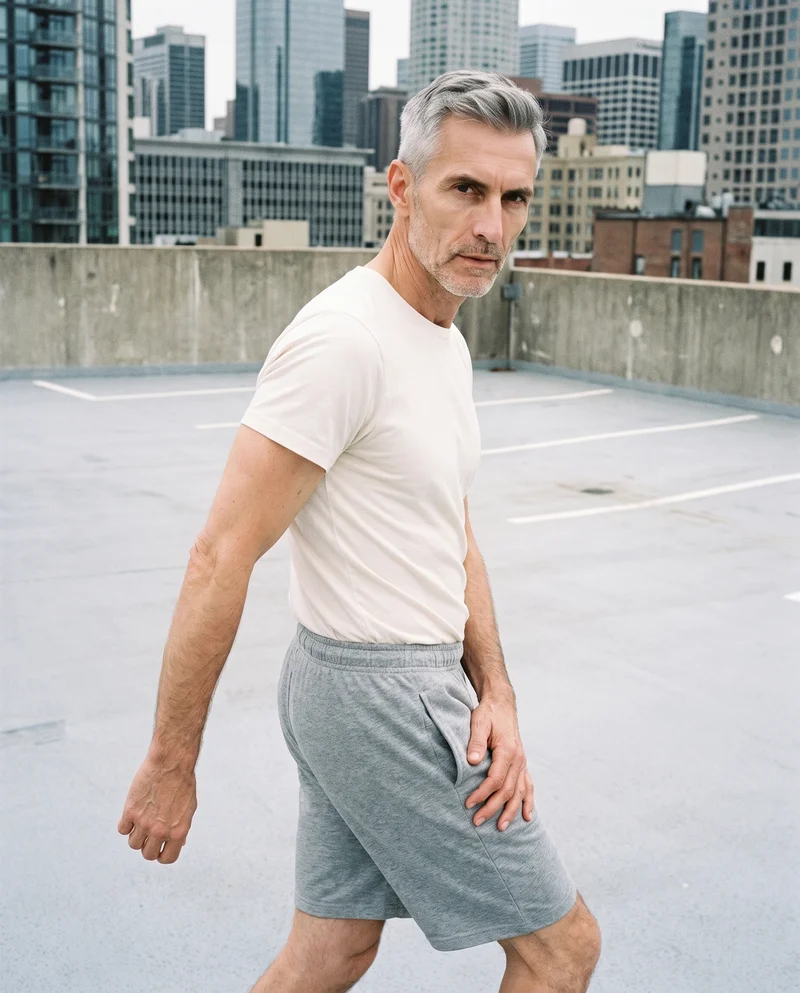 Men's Grey Jersey Shorts, Three-quarter length at Three-quarter, Natural E-Commerce lighting