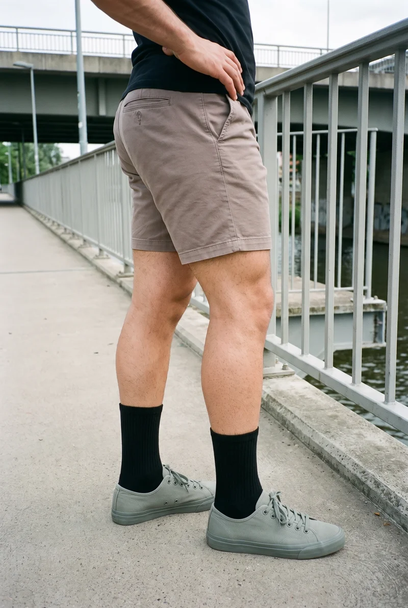 Men's Black Crew Socks, Lower body at Side, Natural E-Commerce lighting