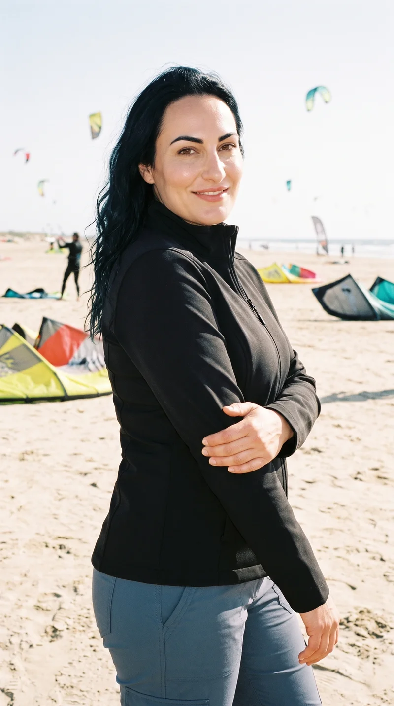 Women's Black Softshell Jacket, Three-quarter length at Three-quarter, Clean Catalog lighting