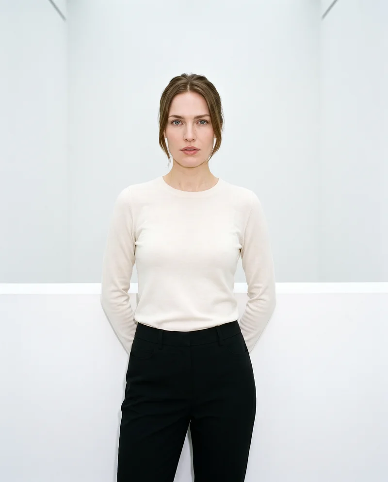 Women's Black Tailored Trousers, Three-quarter length at Front, Clean Catalog lighting