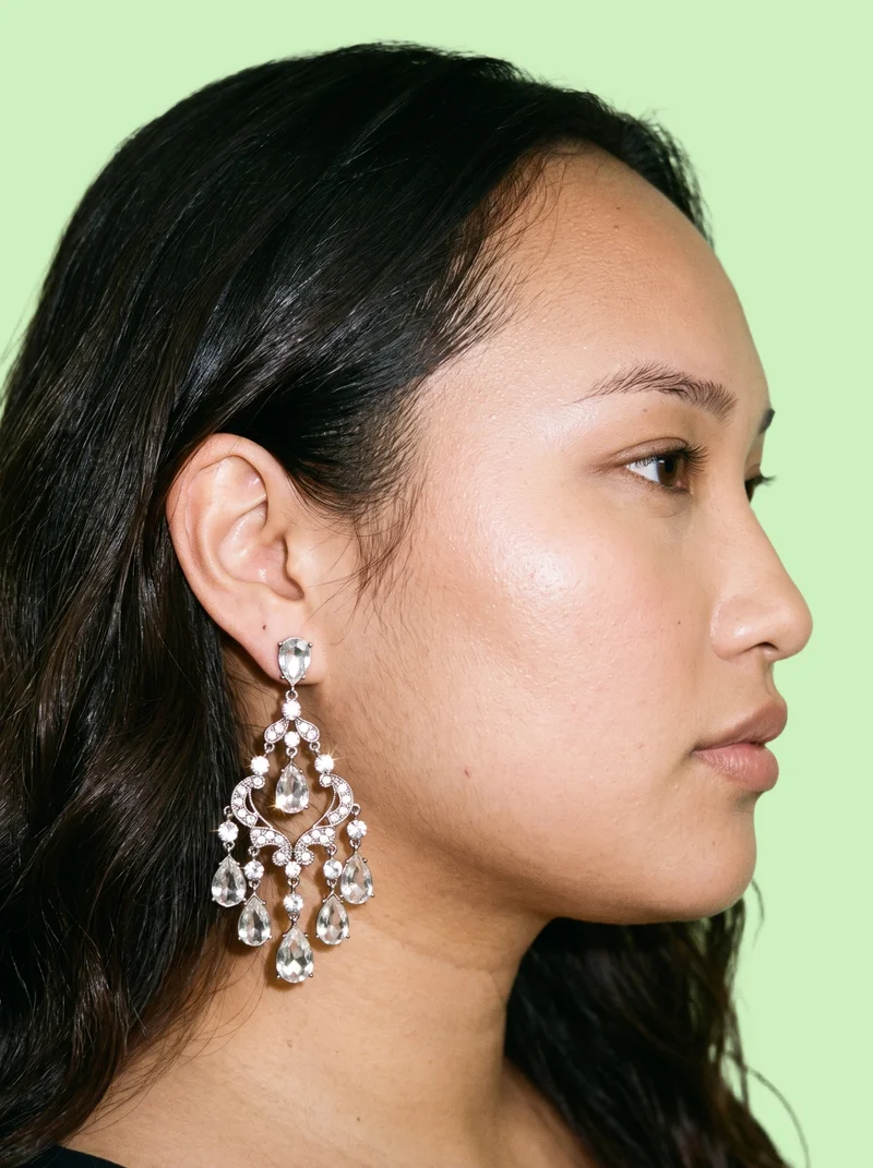 Crystal Chandelier Earrings, Ear at Side, Studio Cutout lighting