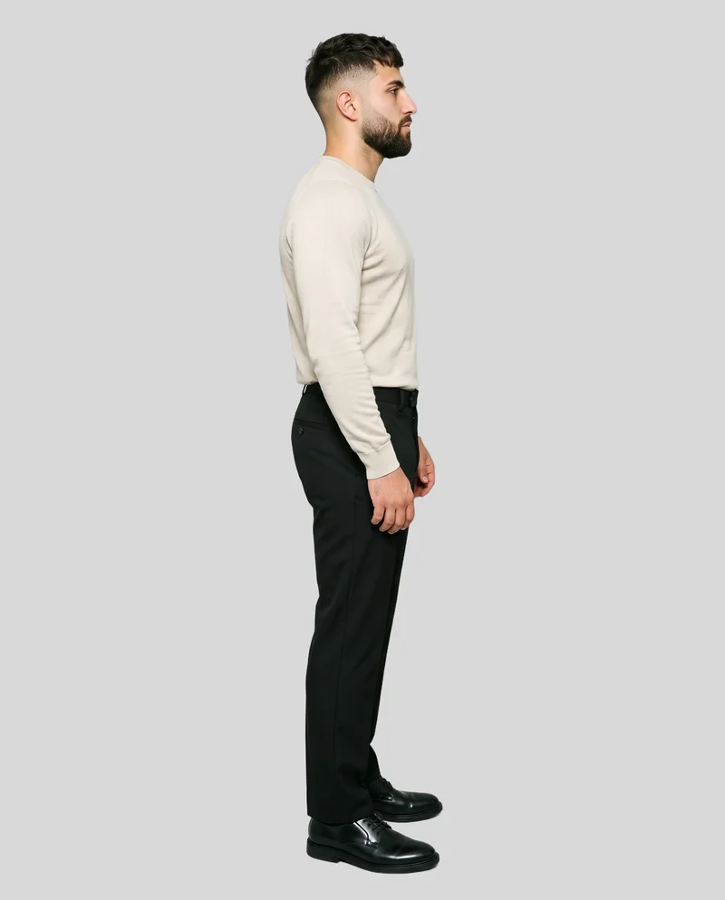 Men's Black Suit Trousers, Environmental at Side, Studio Cutout lighting