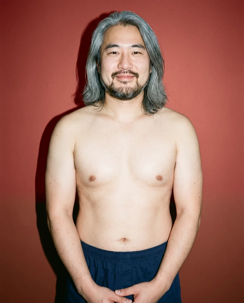 Navy Cotton Boxers, Upper body at Front, Flash Editorial lighting
