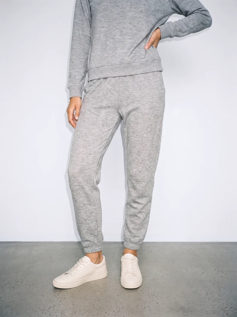 Women's Grey Marl Loungewear Set, Lower body at Front, Clean Catalog lighting