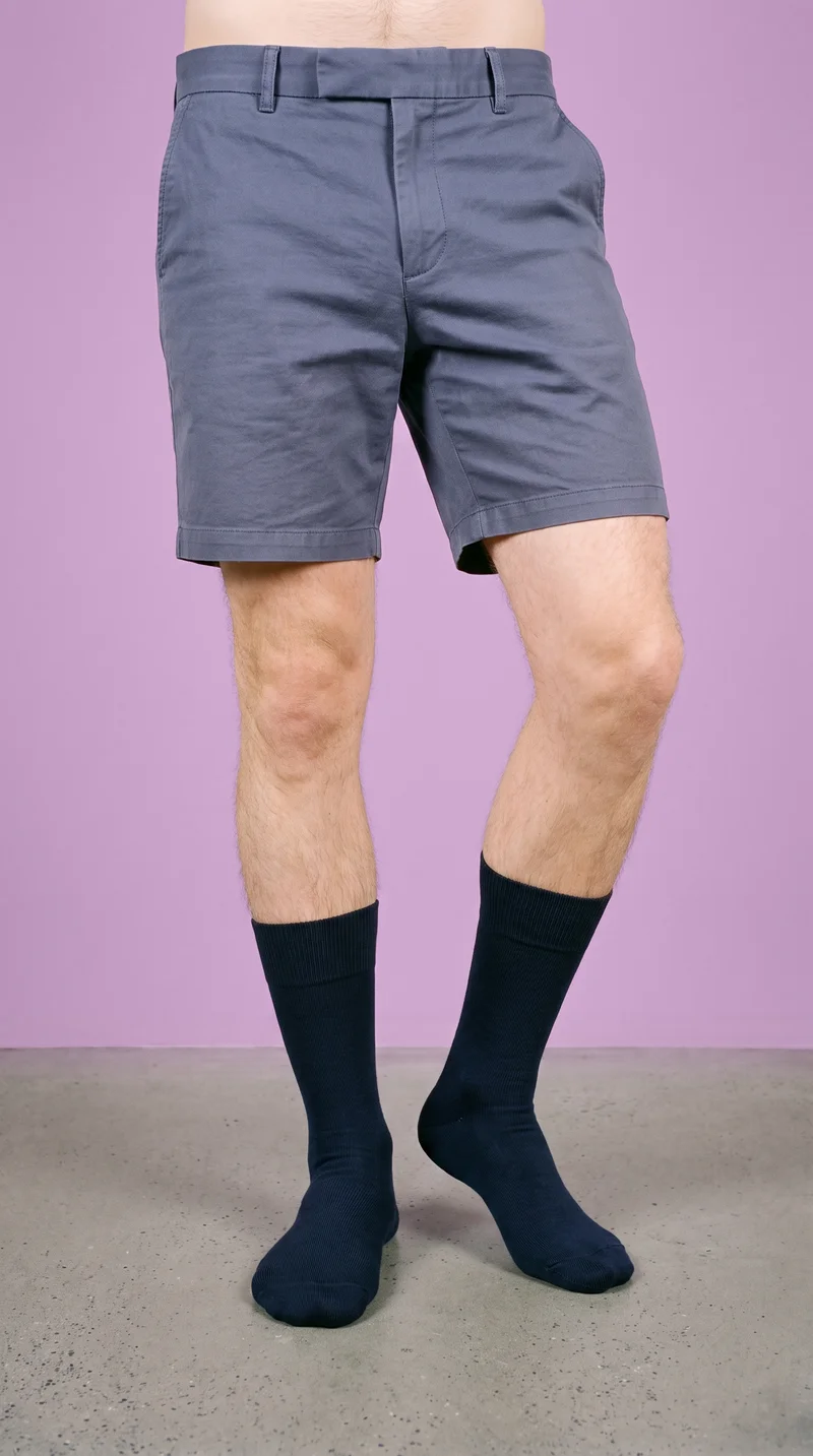 Men's Navy Dress Socks, Lower body at Front, Clean Catalog lighting