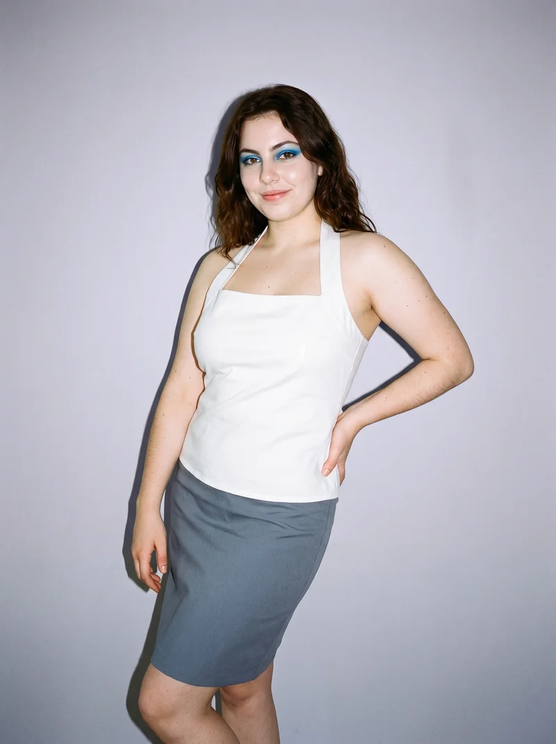 White Halter Top, Three-quarter length at Three-quarter, Natural E-Commerce lighting