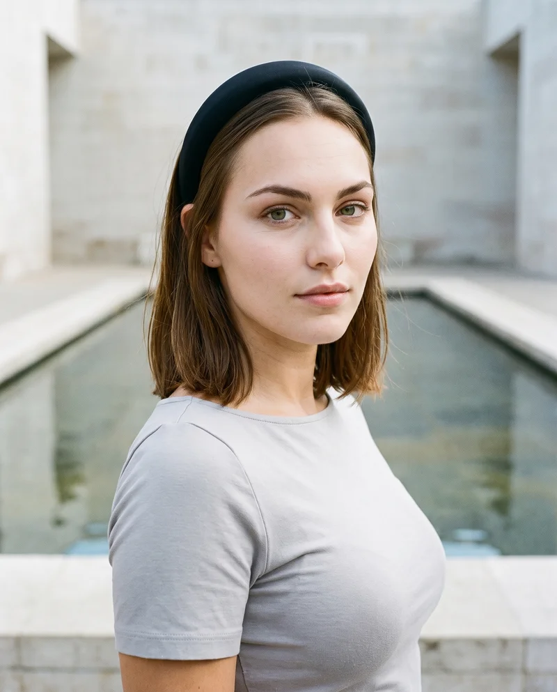 Black Padded Headband, Bust at Three-quarter, Natural E-Commerce lighting