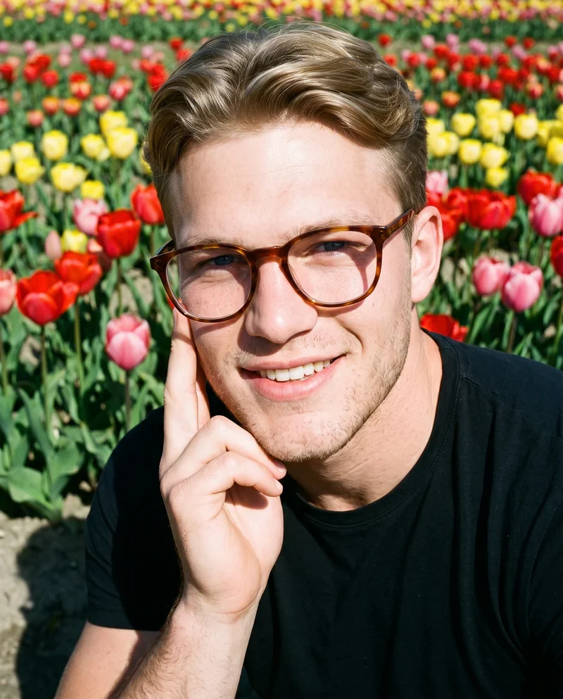 Men's Tortoiseshell Blue-Light Glasses, Head at Three-quarter, Flash Editorial lighting
