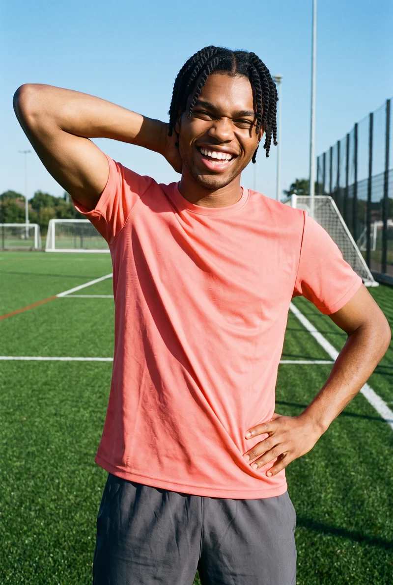 Men's Coral Seamless Performance Top, Upper body at Front, Flash Editorial lighting