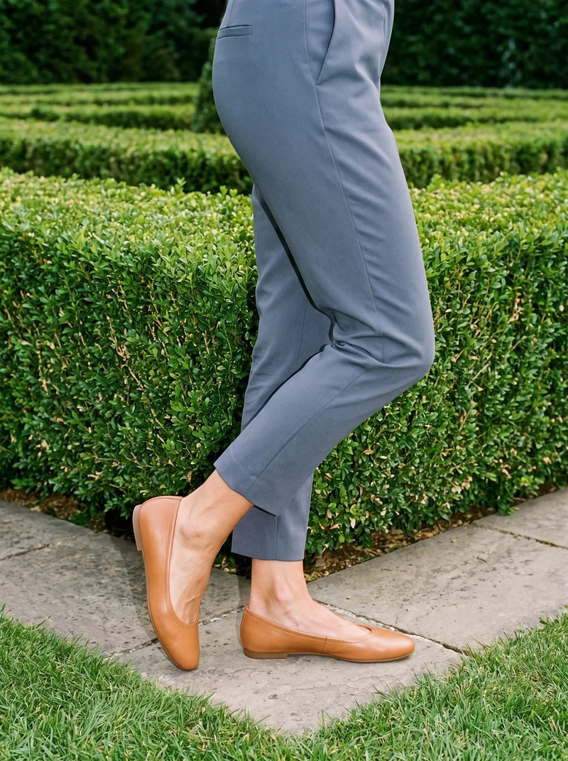 Tan Leather Flats, Lower body at Three-quarter, Natural E-Commerce lighting