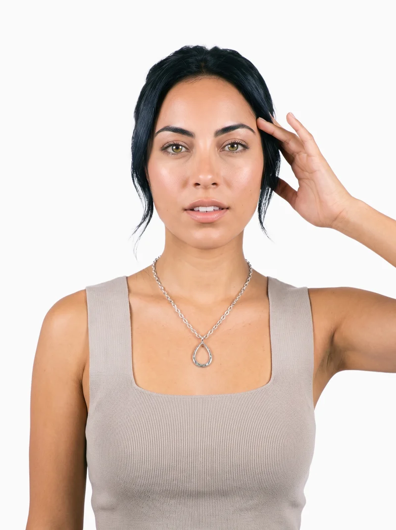 Women's Silver Pendant Necklace, Upper body at Front, Studio Cutout lighting