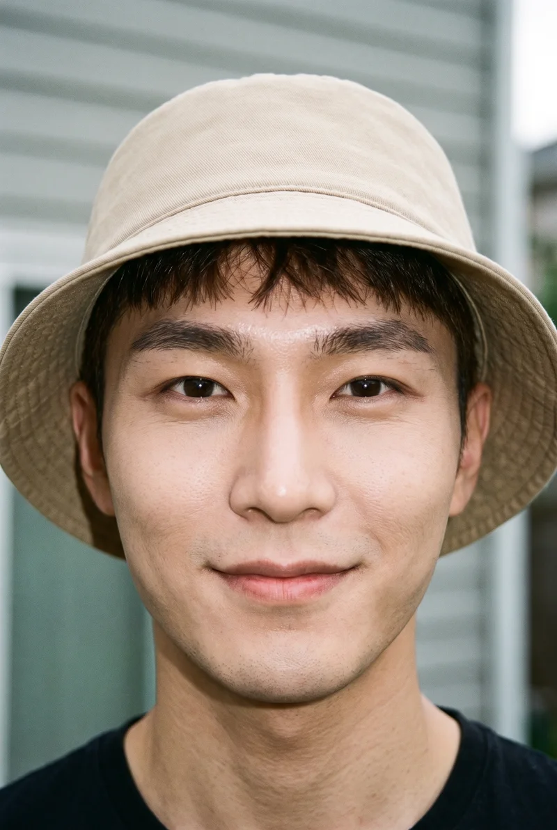 Men's Khaki Bucket Hat, Head at Front, Natural E-Commerce lighting
