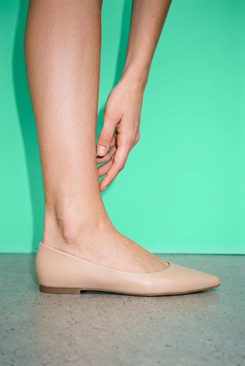 Nude Pointed Flats, Ankle at Side, Clean Catalog lighting