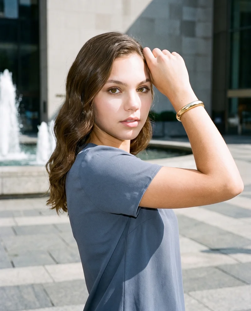 Women's Gold Cuff Bracelet, Upper body at Three-quarter, Natural E-Commerce lighting