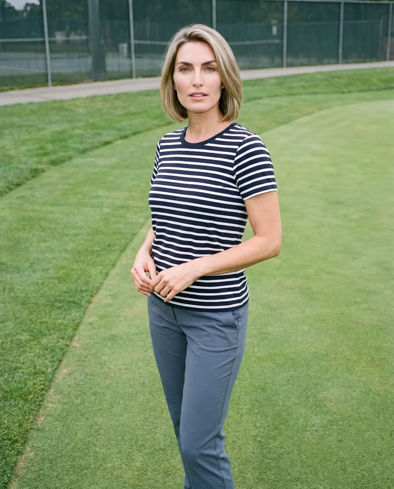 Women's Striped Cotton T-shirt, Three-quarter length at Three-quarter, Clean Catalog lighting