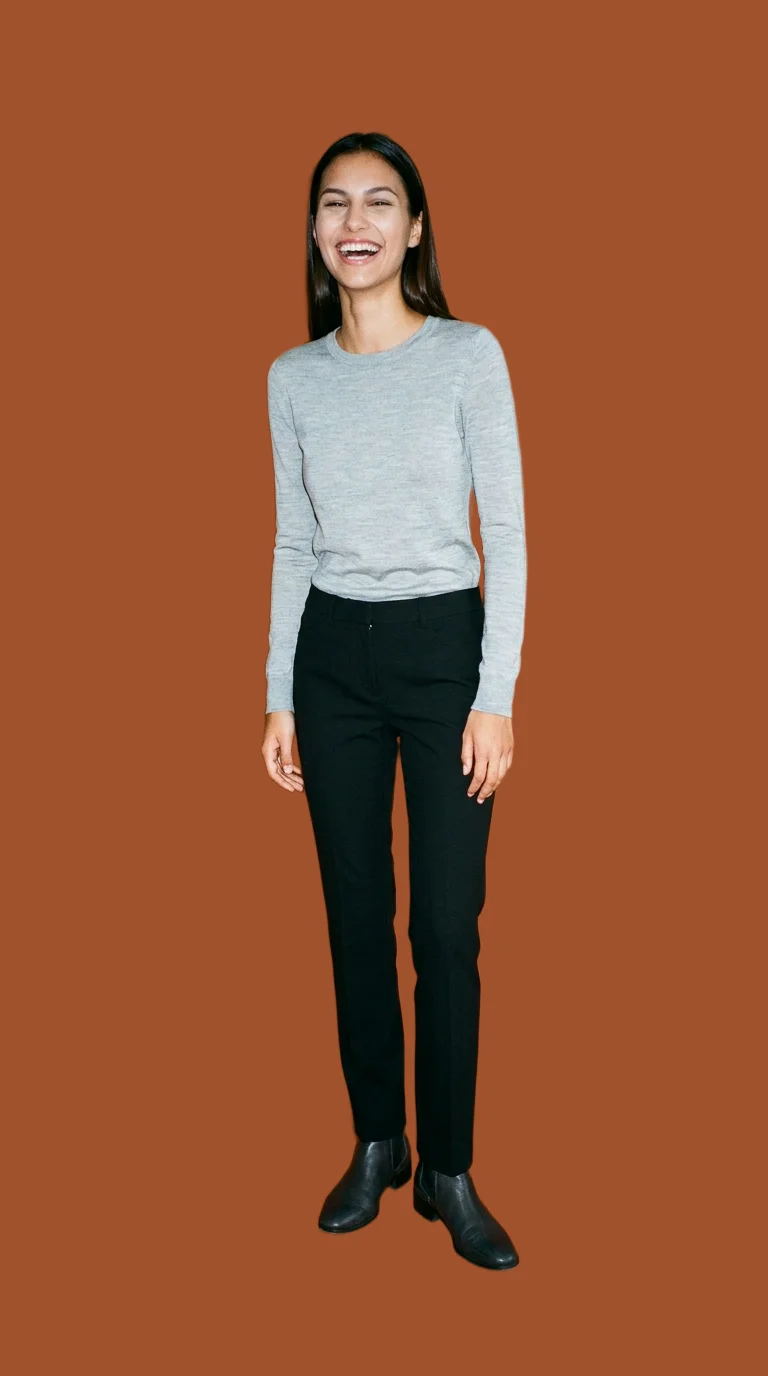 Women's Black Tailored Trousers, Full body at Three-quarter, Studio Cutout lighting