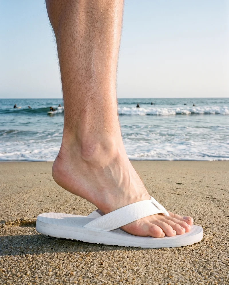Men's White Flip-Flops, Ankle at Side, Natural E-Commerce lighting
