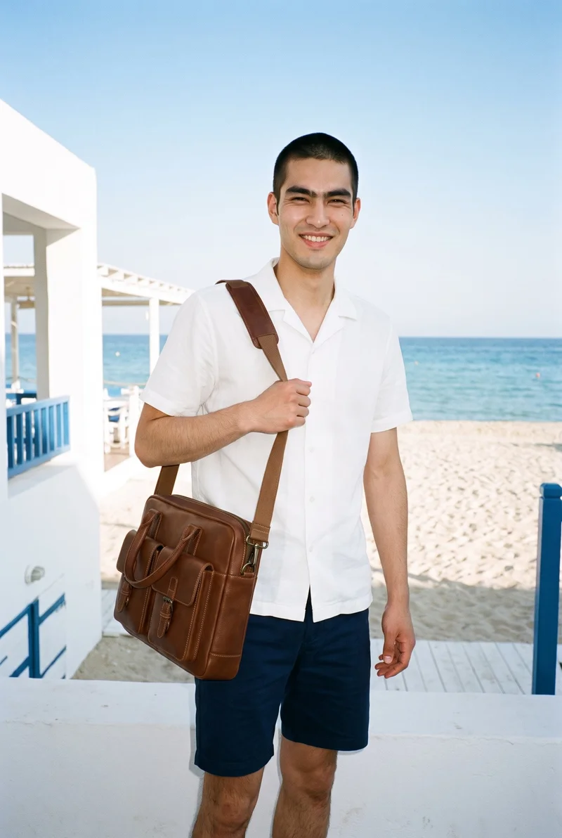 Brown Laptop Messenger Bag, Three-quarter length at Front, Natural E-Commerce lighting