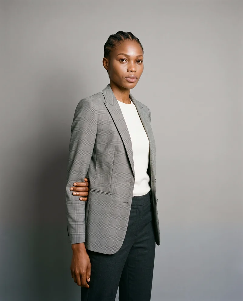 Women's Grey Checked Blazer, Three-quarter length at Three-quarter, Natural E-Commerce lighting