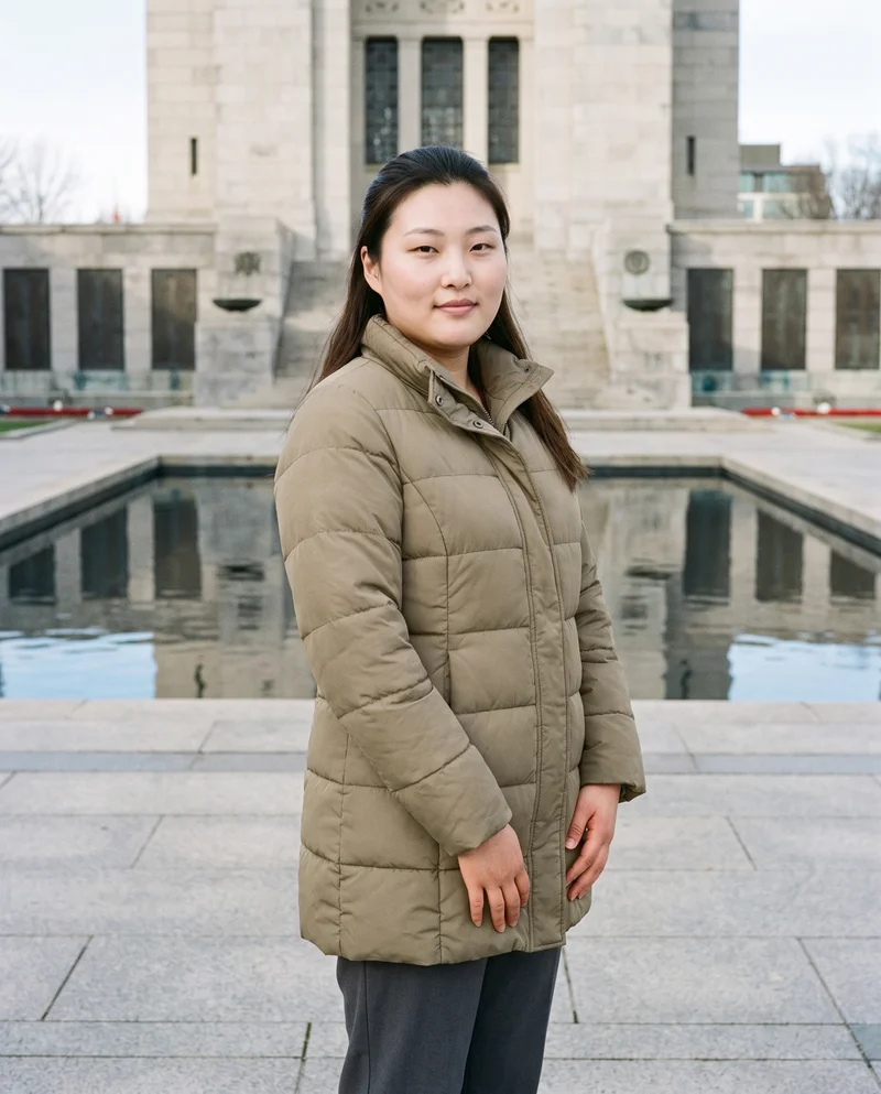 Women's Khaki Longline Puffer Jacket, Three-quarter length at Three-quarter, Clean Catalog lighting