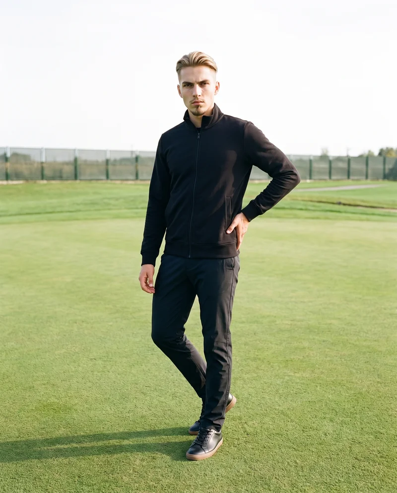 Men's Black Tracksuit Top, Environmental at Front, Natural E-Commerce lighting