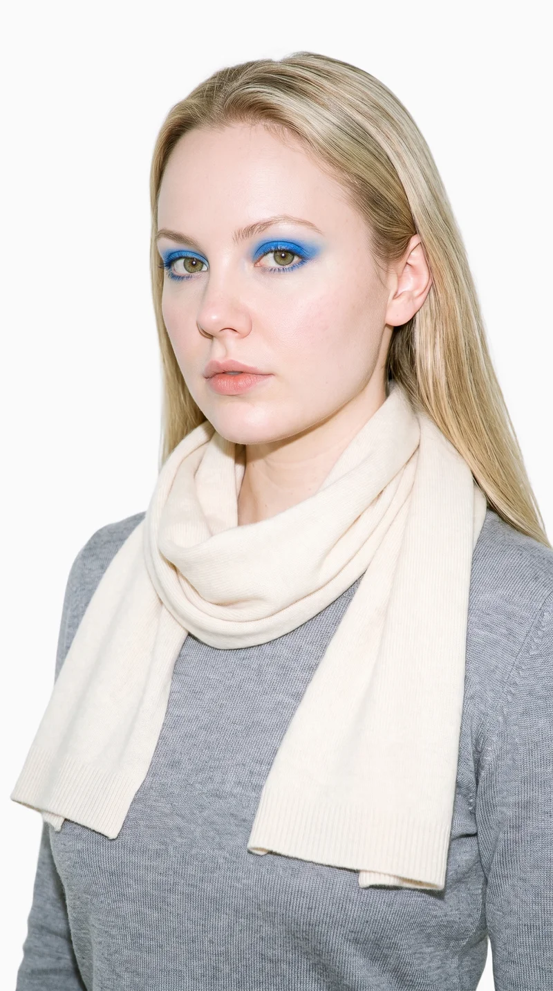 Cream Knit Wrap, Bust at Three-quarter, Studio Cutout lighting