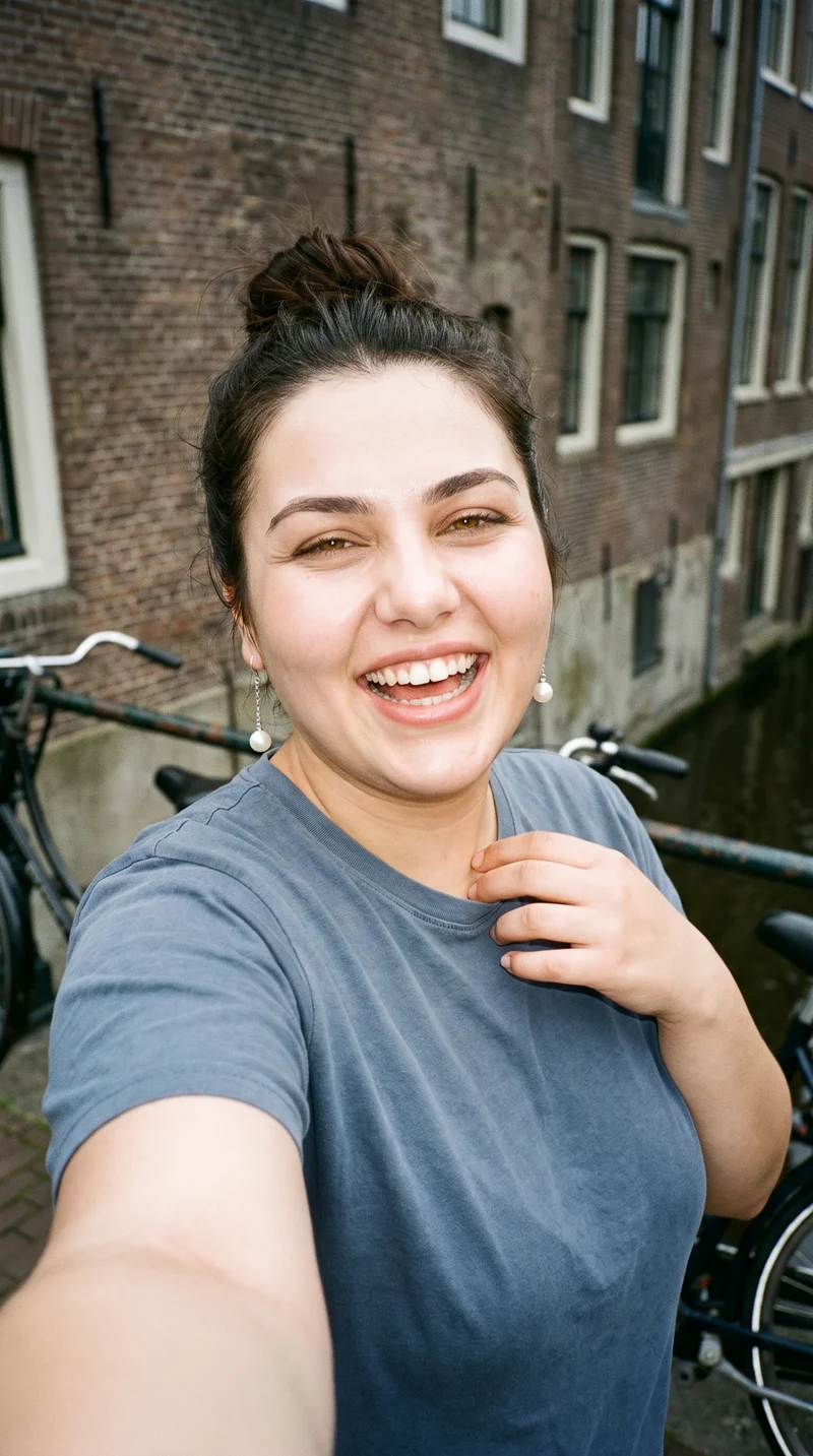 Pearl Drop Earrings, Selfie at Front, Natural E-Commerce lighting