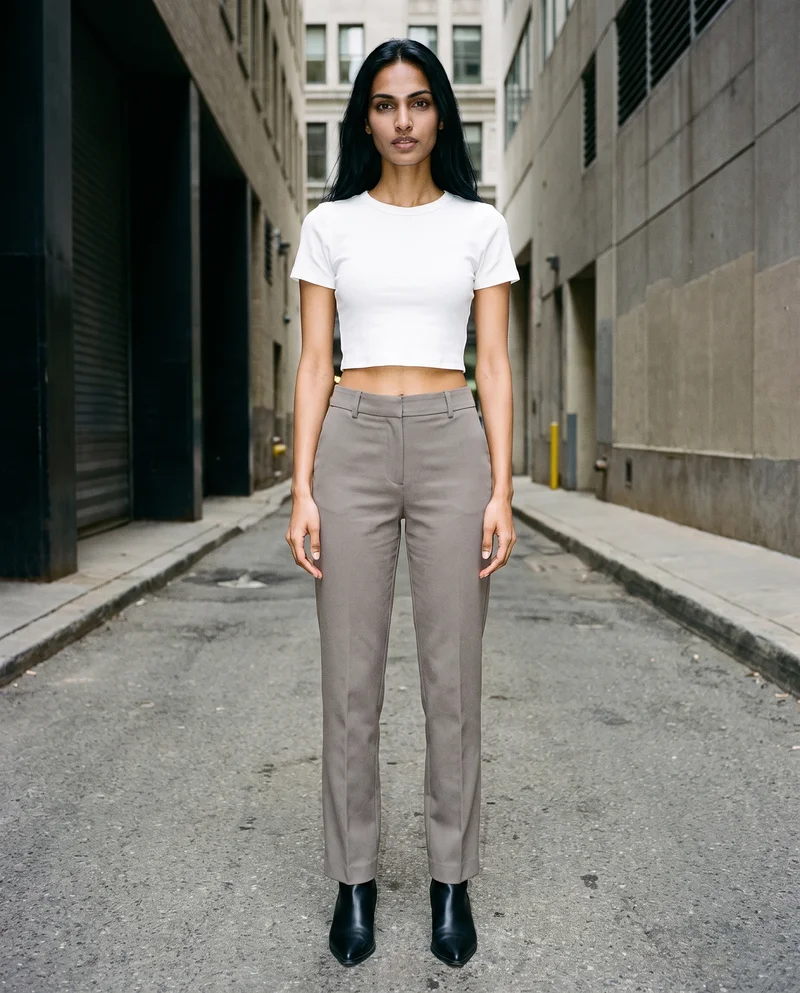 White Ribbed Crop Top, Full body at Front, Clean Catalog lighting