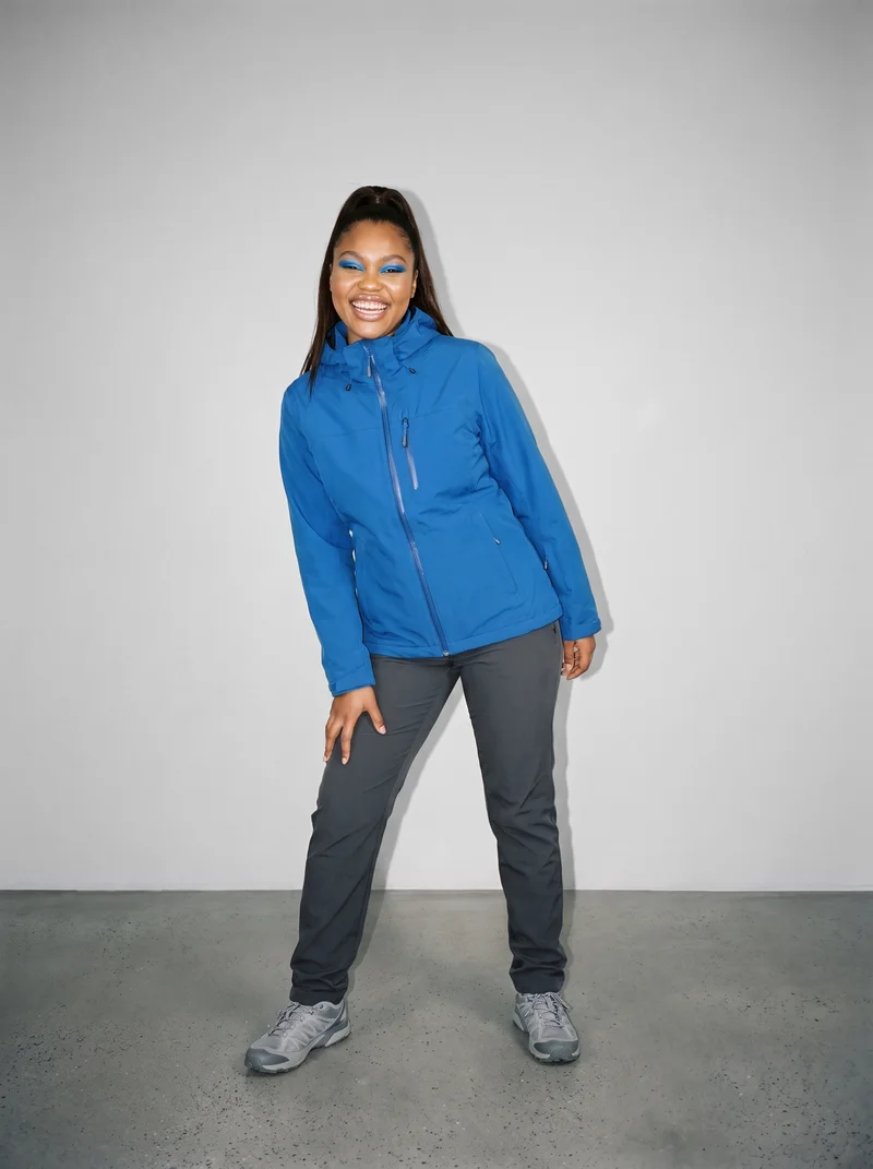 Women's Blue Waterproof Ski Jacket, Full body at Front, Natural E-Commerce lighting