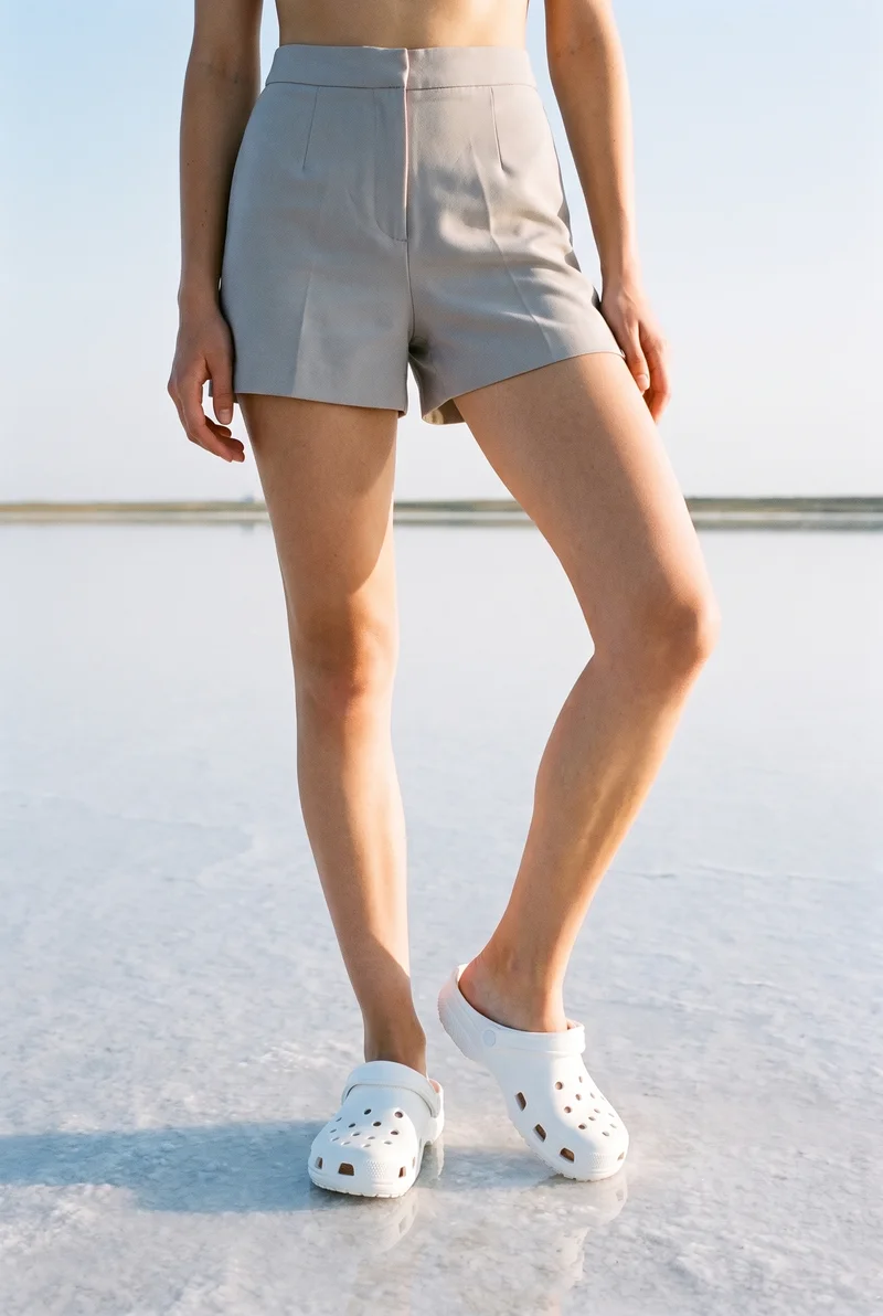 Women's White Clogs, Lower body at Front, Natural E-Commerce lighting